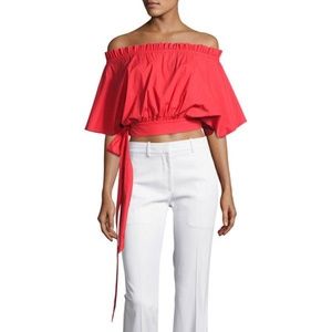 SALONI Drew Off-the-Shoulder Tie Hem Cropped Top
